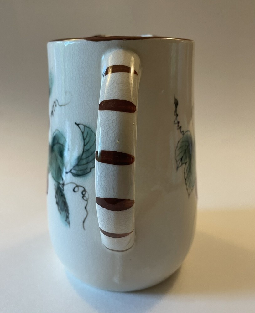 Vtg Ceramic Pitcher & Cups | Hand Painted Grape Design Jug Glasses