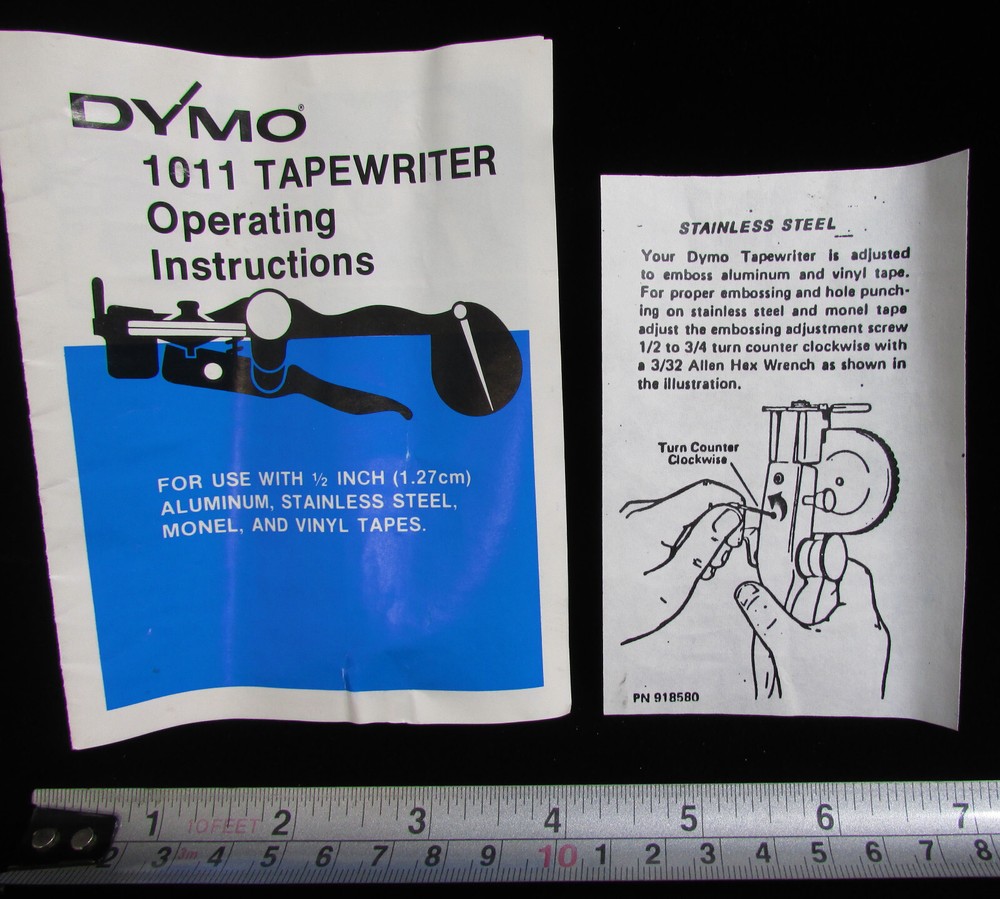 DYMO 1011 TAPEWRITER OPERATING INSTRUCTIONS Only