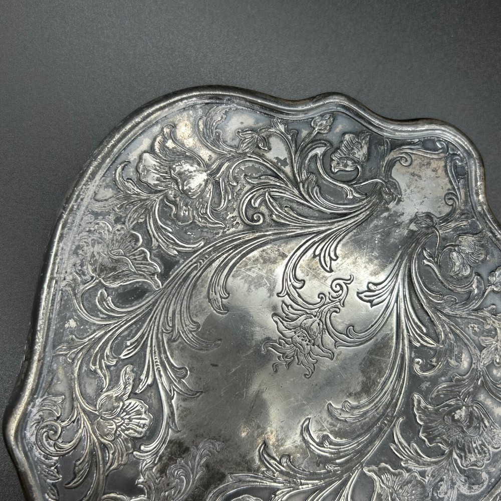 Vintage Silverplated Hand Mirror Intricate Flowered Vine Pattern