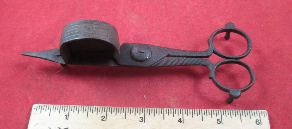 Antique Iron Candle  / Wick Cutter / Scissors Tool spring loaded hand made.