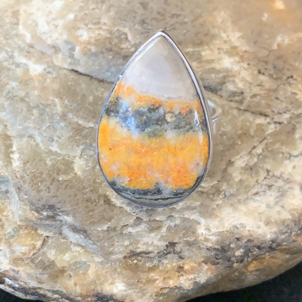 Bumble Bee Jasper Navajo Sterling Silver Ring Size 8 Adjustable 11546