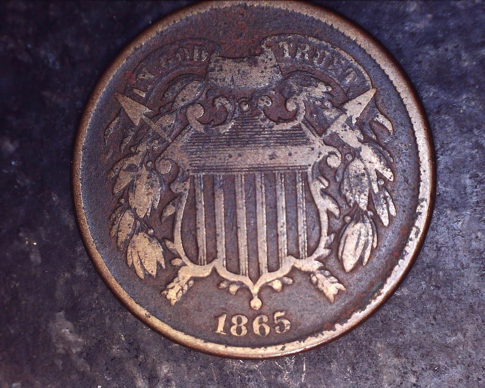 1865 Two Cent Piece U.S. Copper Coin