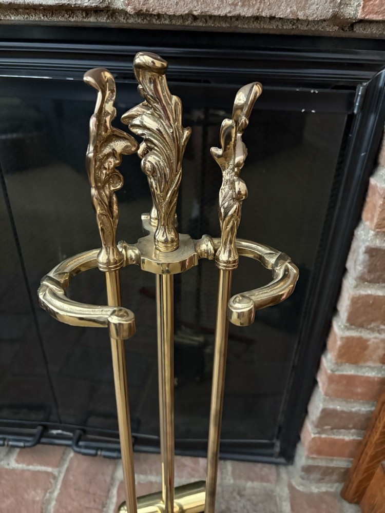 Solid Brass Ornate Fireplace 3 Piece Set