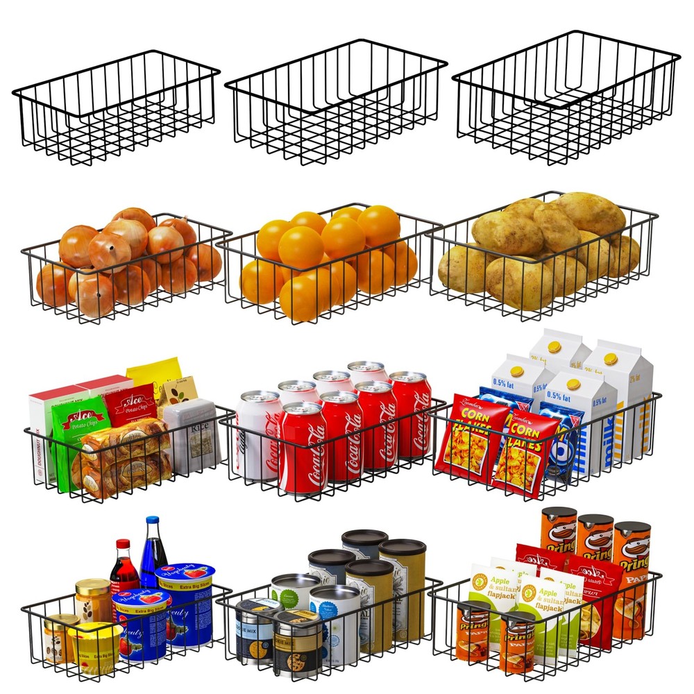 12 PACK (3 Szie) Small Wire Storage Baskets for Organizing,Pantry Organizatio...