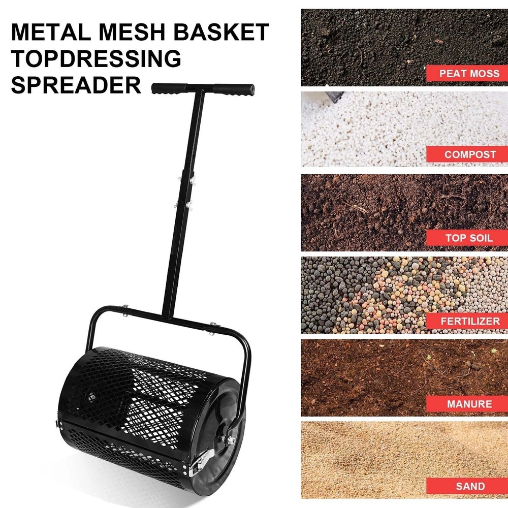 16" Lawn Compost Spreader Peat Moss Roller, Roller Spreader Adjustable Handle