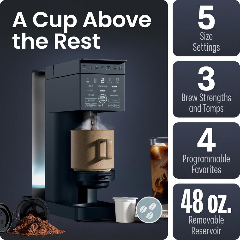 Caffeinator Single Serve Coffee Maker, Brew Kcups & Grounds, Drip Coffee Machine
