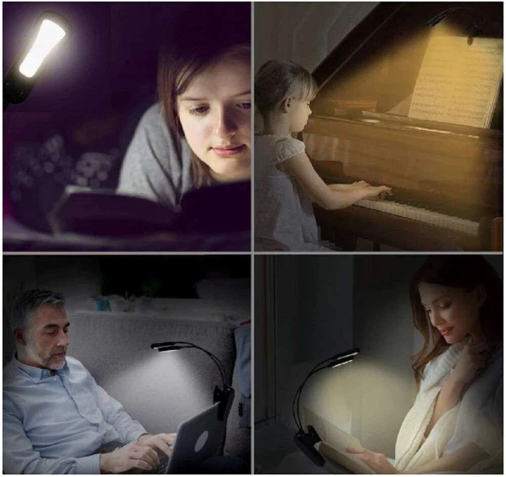 Clip On LED Reading Light Battery Powered Flexible Lamp for Book Laptop eReader