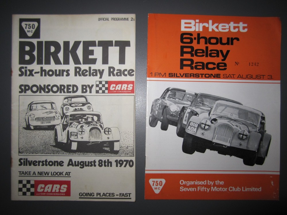 750 MC Birkett 6-hour relay Silverstone programmes, 1968 & 1970