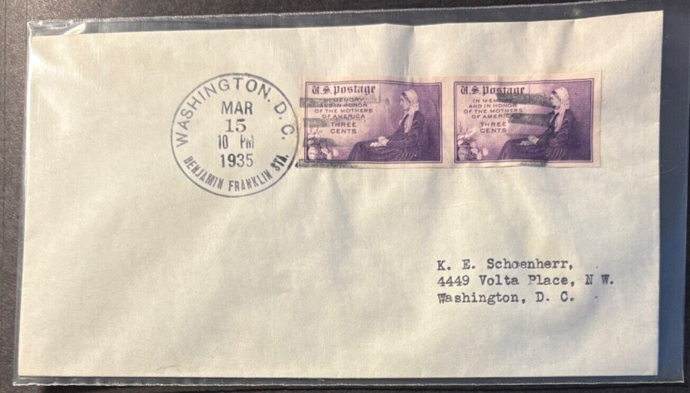 #754 Mother's Day pair FDC without cachet