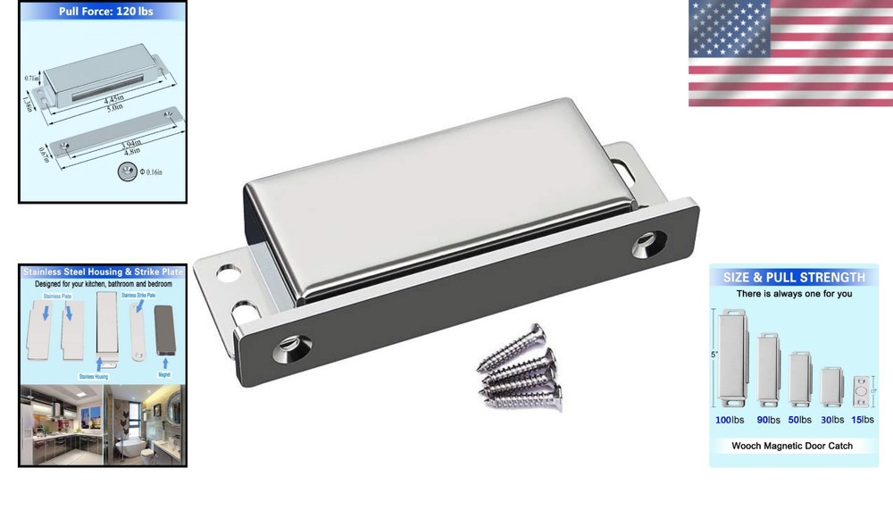 Stainless Steel Magnetic Door Catch - 160lb Pull Strength, Rustproof