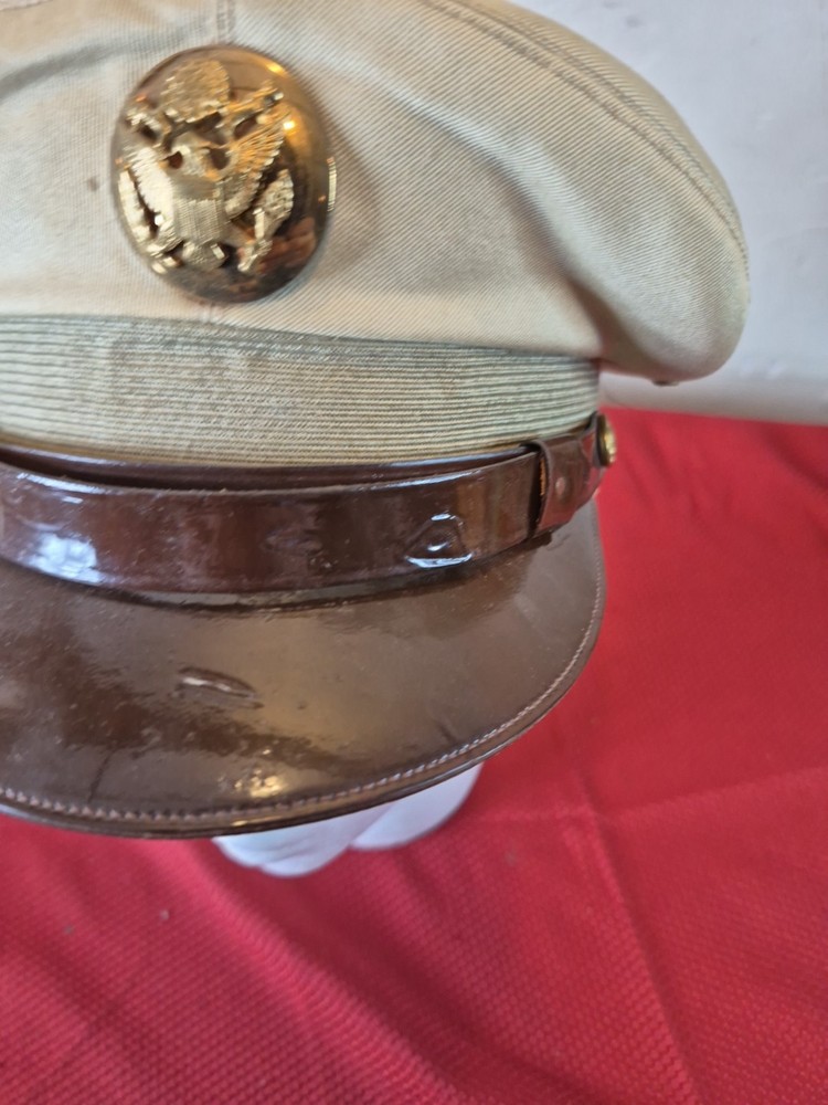 Named WWII US Enlisted Crusher Visor Cap Tan Khaki