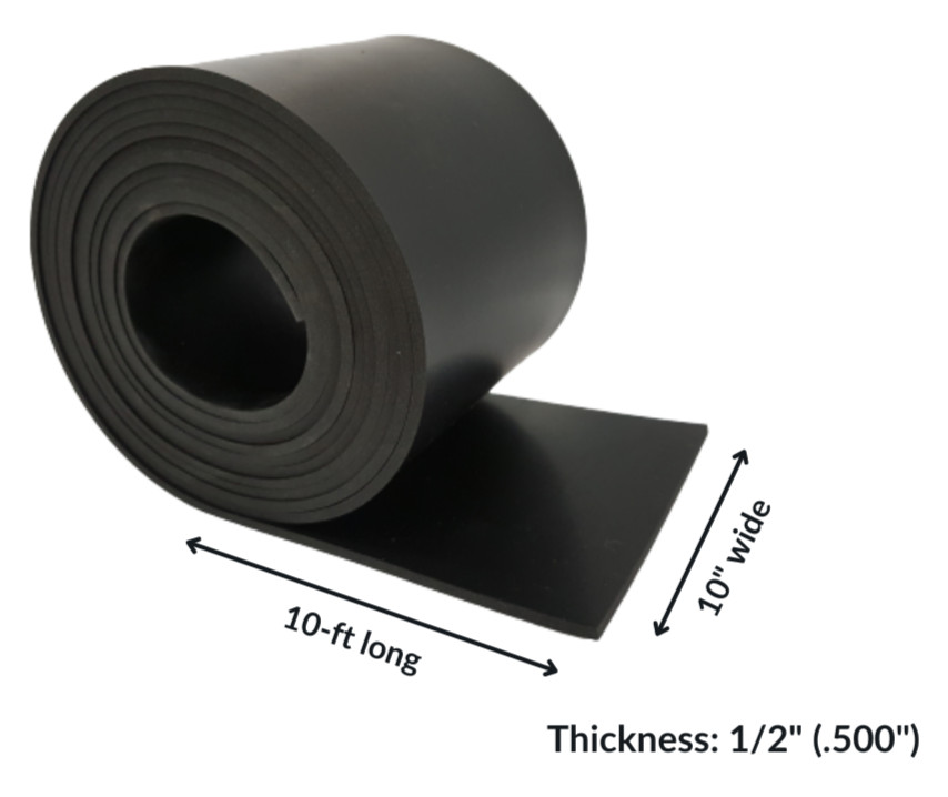 Neoprene Rubber Strip Solid 1/2" Thick x 10" wide x 10 ft long 60A Duro, Black