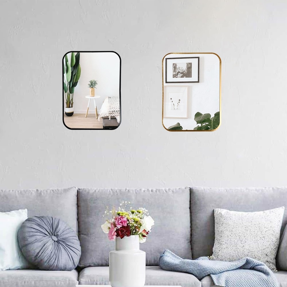 Aluminum Metal Framed Mirror with Rounded Corners, Rust Resistant, Wall Mount...
