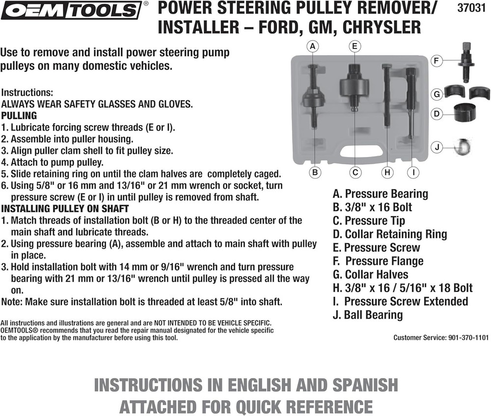 Versatile Power Steering Pump Pulley Tool Set - Fits Multiple Domestic Vehicles