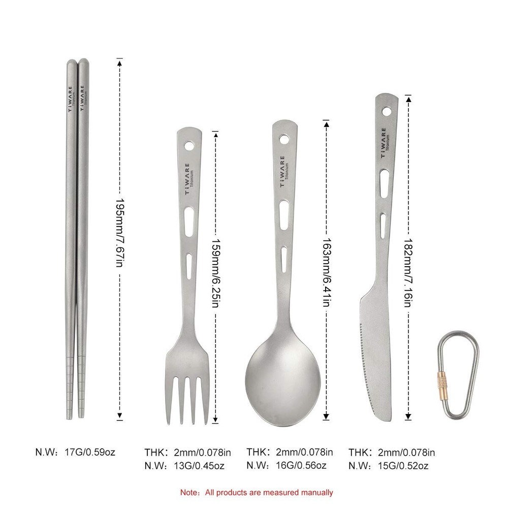 Titanium Ultra-Light Weight Tableware Durable Knife Fork Spoon Chopsticks Cut...