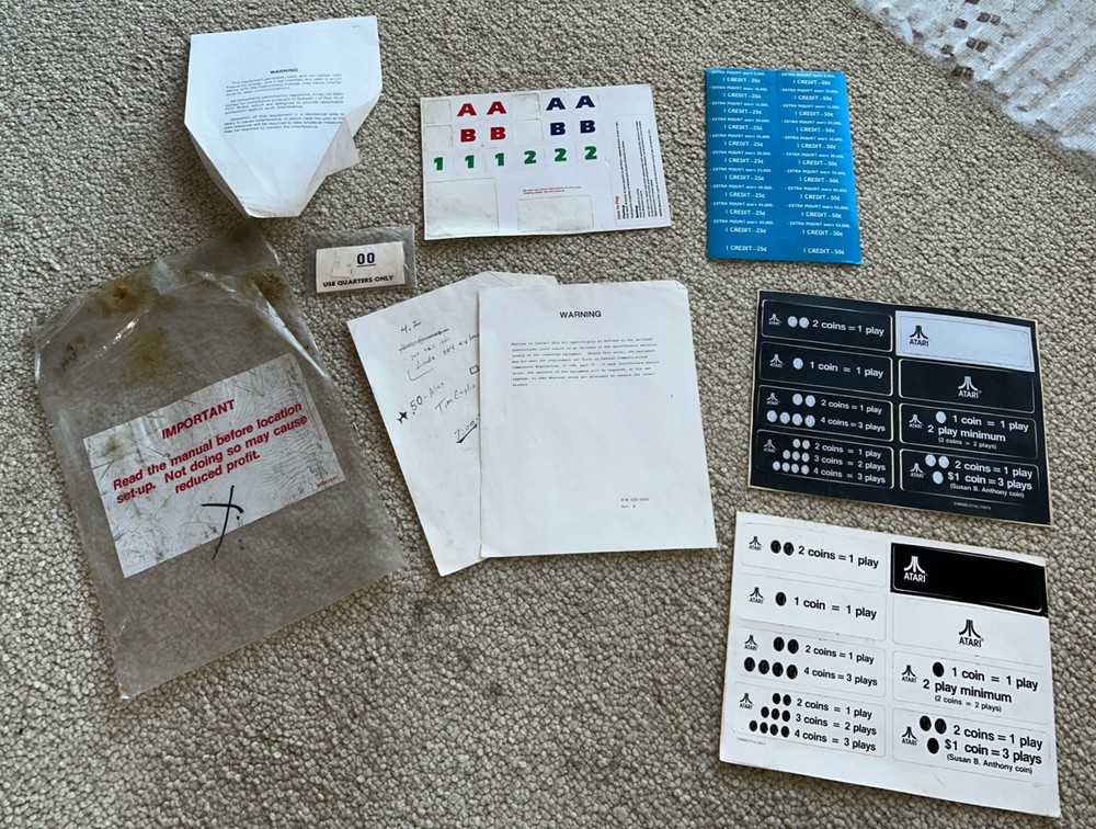 Original  ATARI Decals Paperwork Maintenance Service Manual Arcade Video Game