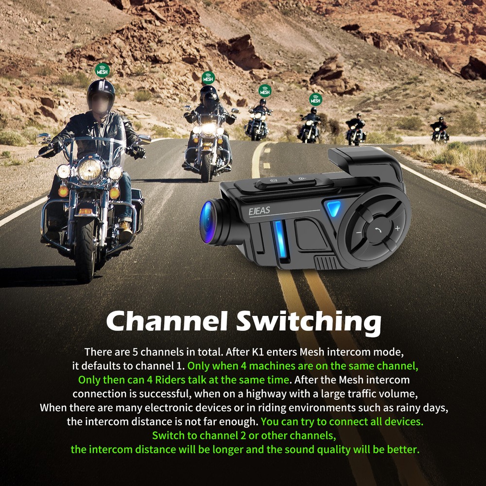Auto Reconnect Motorcycle Bluetooth Intercom Headset Camera Recorder Waterproof
