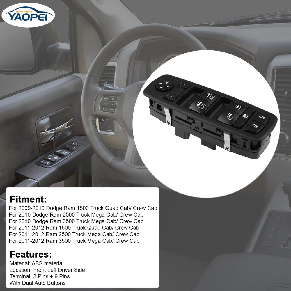 Front Driver Side Master Power Window Switch for 2009-2015 Dodge Ram 1500 2500 3