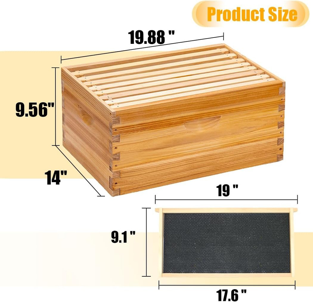 Honey Lake 8-Frame Langstroth Beehive Starter Kit, Beeswax-Coated Hive Boxes wit