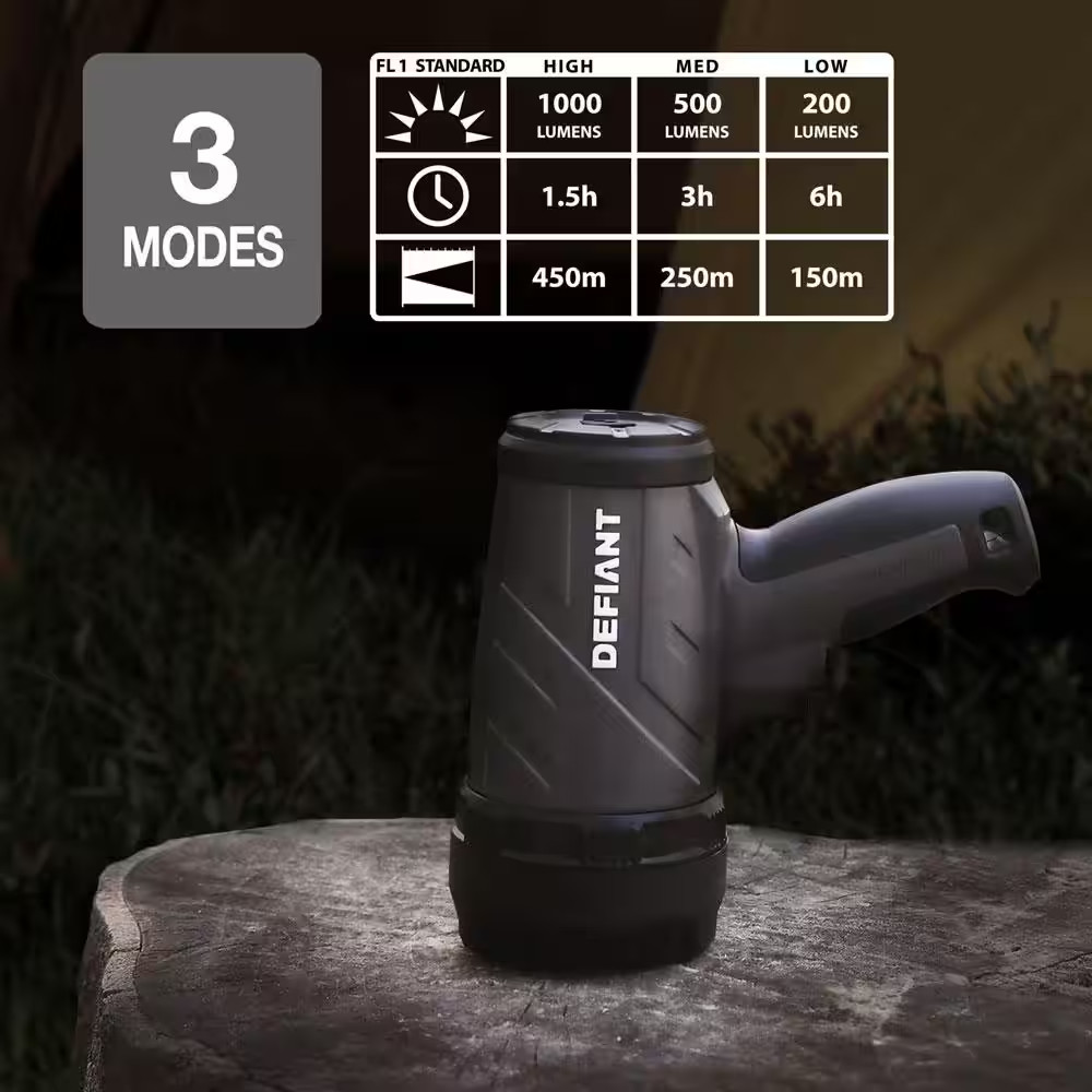 Defiant Rechargeable Spotlight 1000 Lumens LED Compact 3 Mode with USB Cable