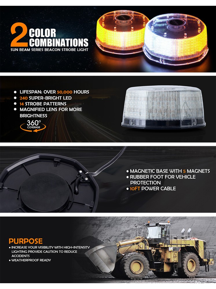 Xprite 240 LED Rooftop Rotating Amber Strobe Beacon Light Emergency Hazard Warn