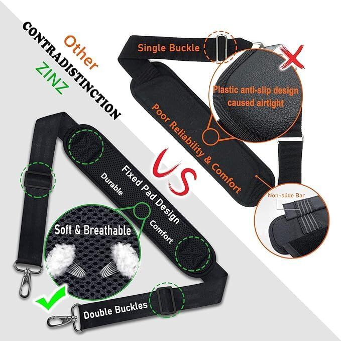 ZINZ Bag Shoulder Strap, Padded Adjustable Strap 57“, Black