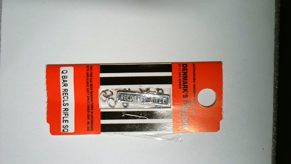 MILITARY US ARMY MARKSMANSHIP QUALIFICATION TAB RECOILESS RIFLE