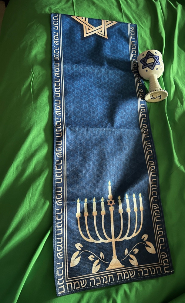 Kiddish cup & Hanukkah Table Runner (13 in X 72 in)