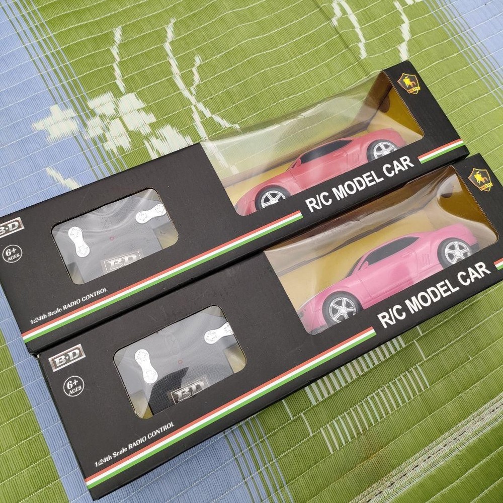 Two plastic radio-controlled cars