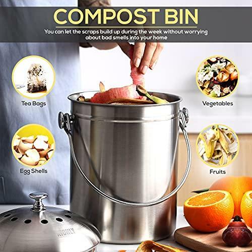 Utopia Kitchen Compost Bin for Kitchen Countertop - 1.3 Gallon Compost Bucket