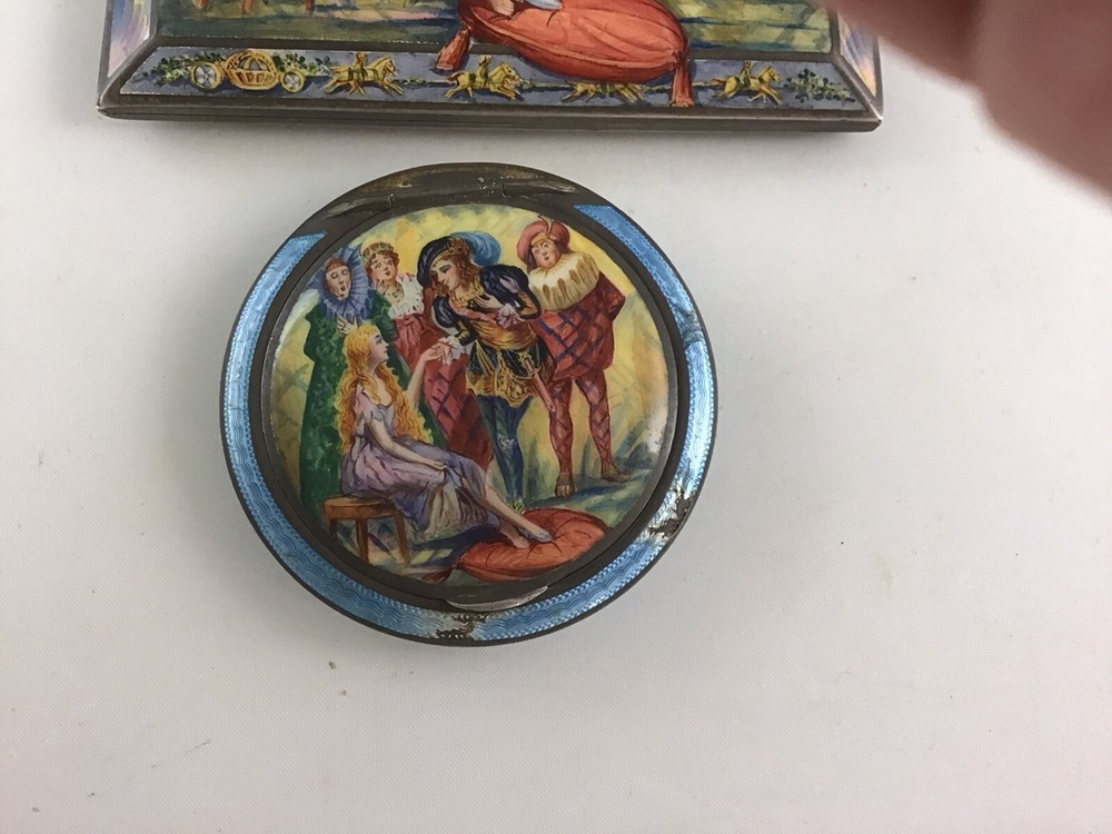 Antique AUSTRIA .935 SILVER COMPACT & CIGARETTE CASE Guilloche CINDERELLA!