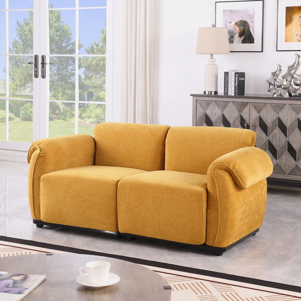 Chenille 2 Seat Sofa Sectional with Iron Frame, Yellow