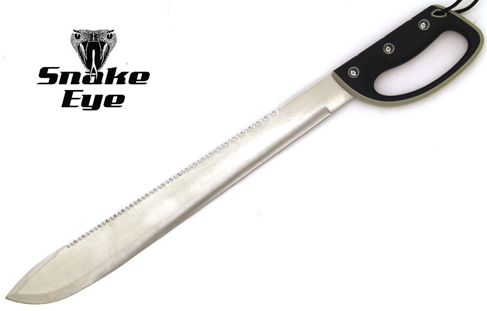 Snake Eye Tactical Full Tang Two Tone Handle Silver Sawback Fixed Blade Machete