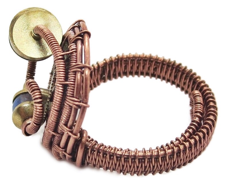 Adjustable Labradorite Steampunk Ring in Copper and Brass