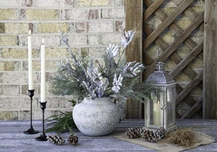 Rustic Farmhouse Textured Ceramic Vase with Two Handles, Short Rustic White