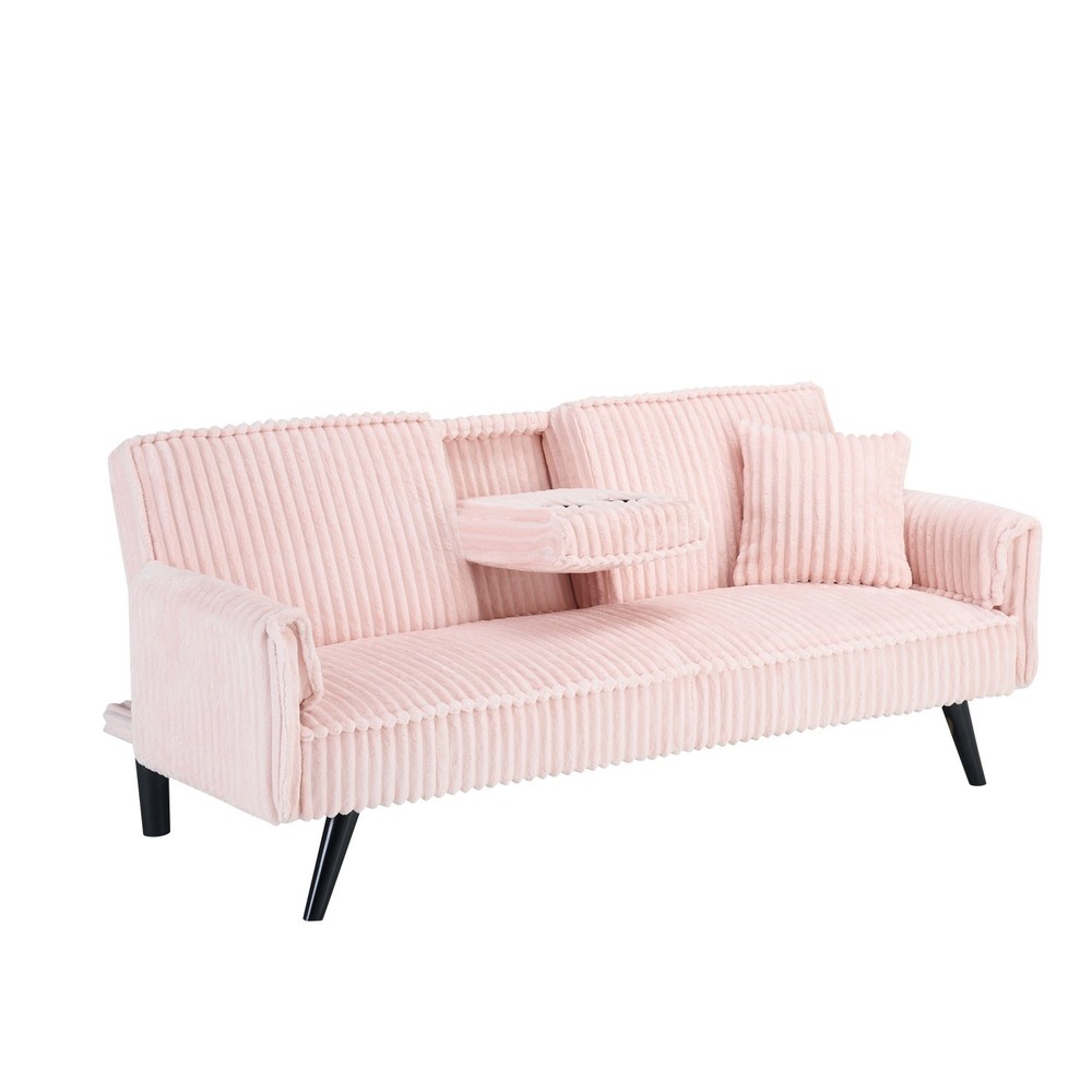 Corduroy Sofa Convertible Sleeper Sofa Bed with 2 Cup Holders & Adjustable Back