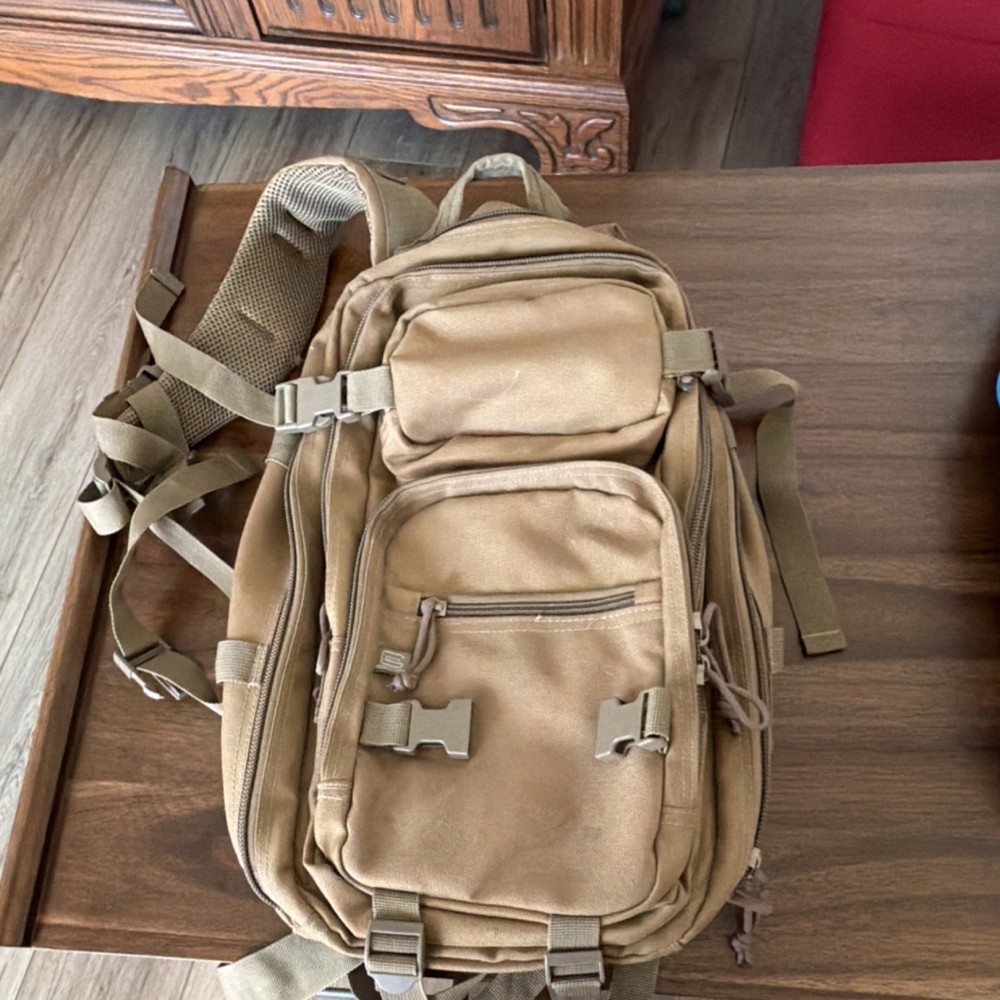GLOCK Tan Tactical Backpack Canvas Zip Buckle Closure Logo Accent