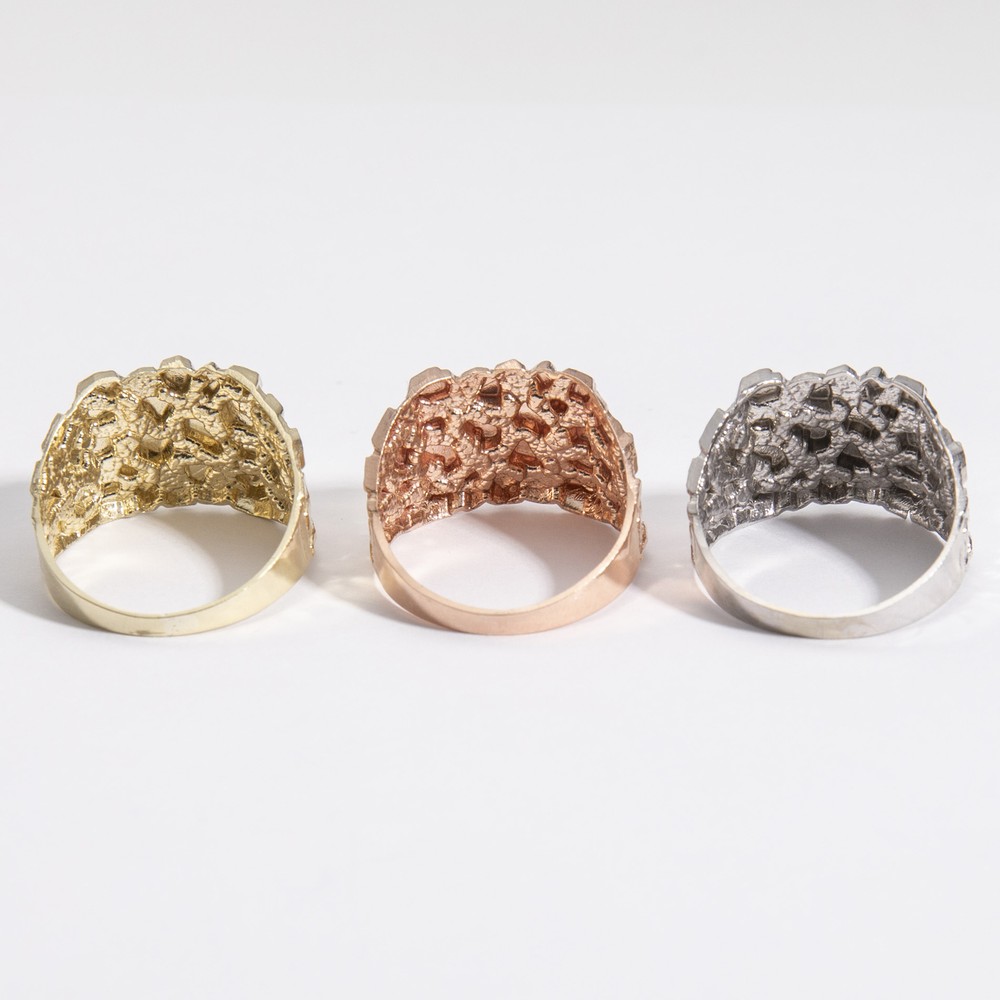 SOLID 10K Gold Large Square Nugget Ring Yellow White Rose Gold