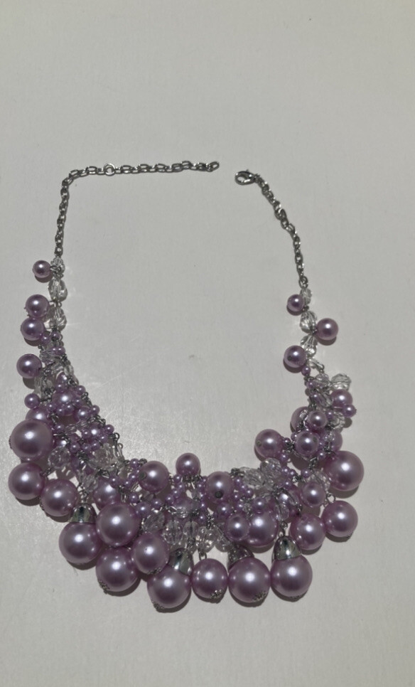 Lavender Cascading Beaded Necklace Approximately 18”