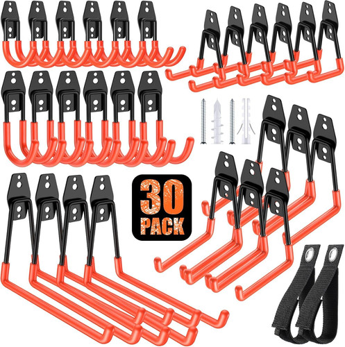 30 Pack Heavy Duty Garage Hooks,Solid Steel Wall Mount 30 30 Orange