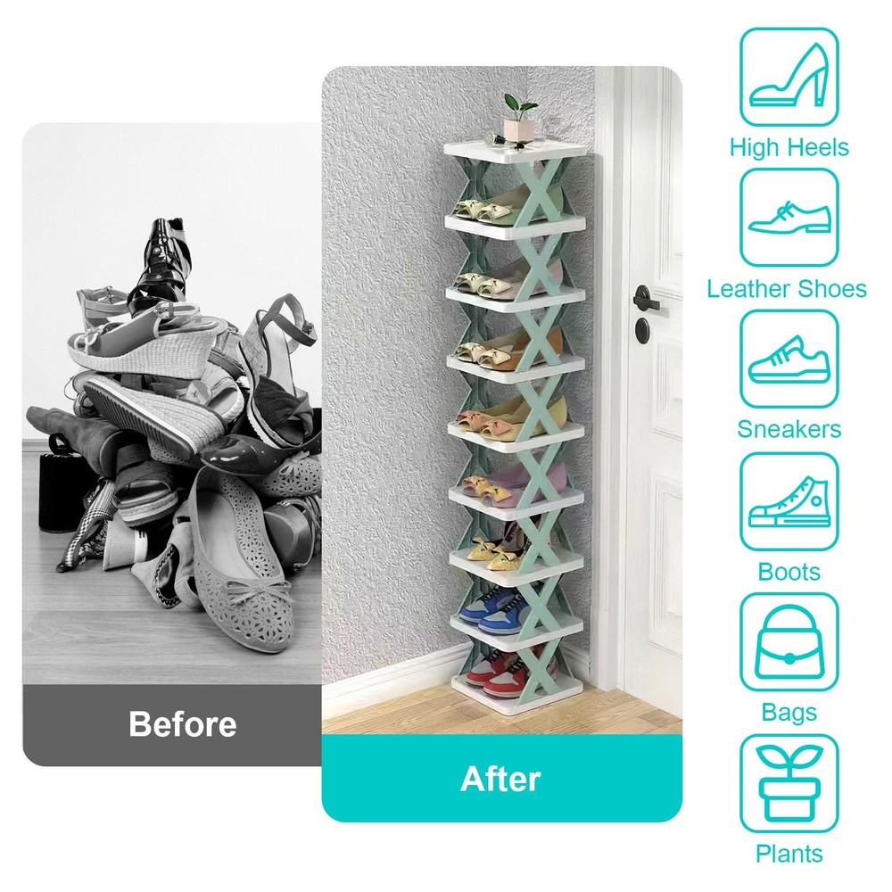 9Tier Narrow Entryway Shoe Rack Plastic Vertical Organizer Space Saving Free