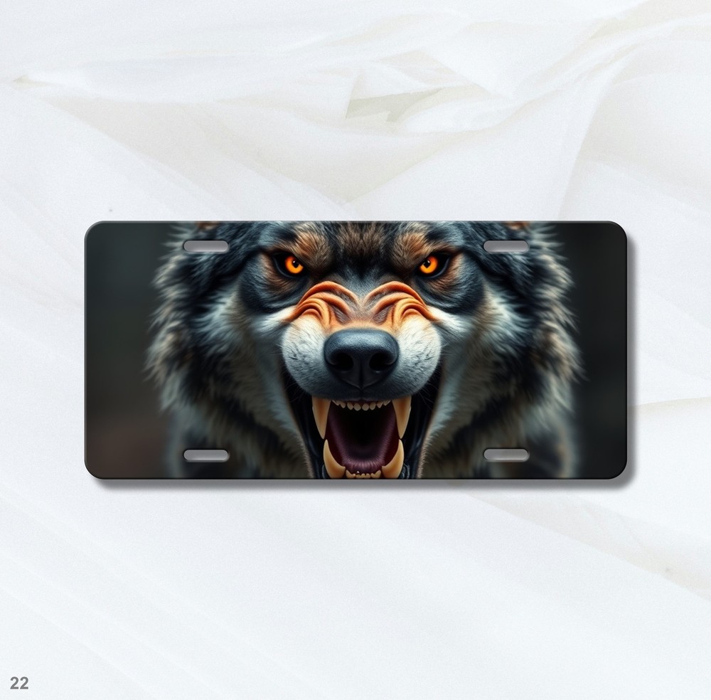 Snarling Wolf License Plate with Sharp Teeth Personalized Car Tag Special Gift
