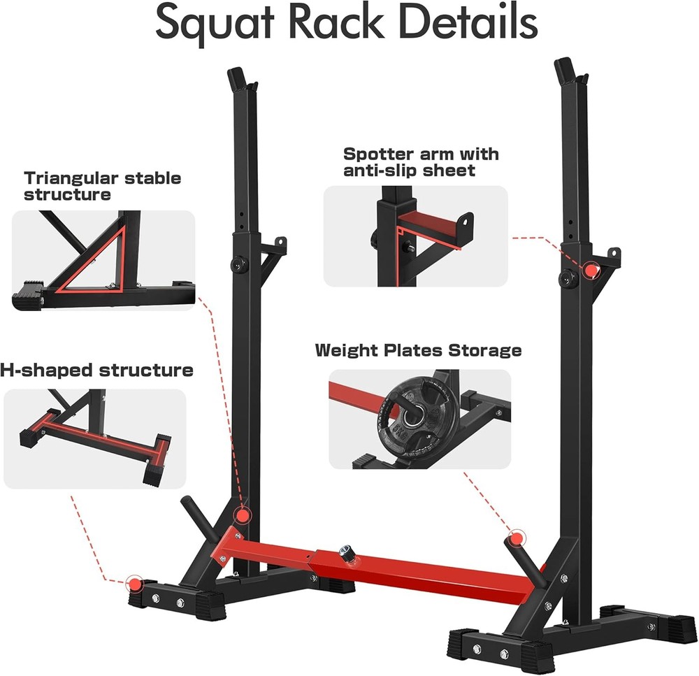 CANPA Adjustable Squat Rack Stand Multi-Function Barbell Rack Weight Lifting Gym