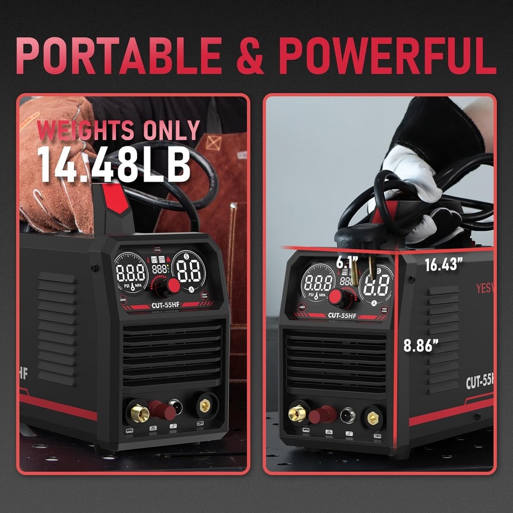 55 Amp High Frequency Plasma Cutter, Dual Voltage with Large Digital Display