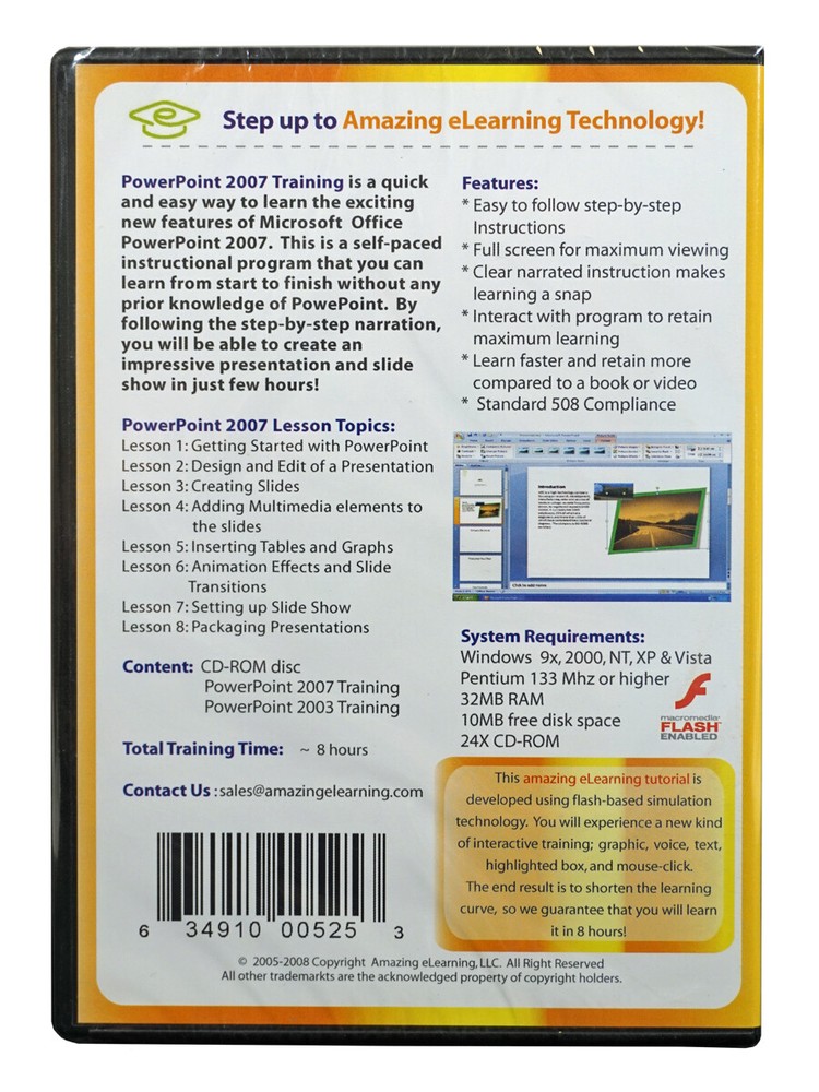 Learn Microsoft Office PowerPoint 2007/2003~ self paced step by step learning CD