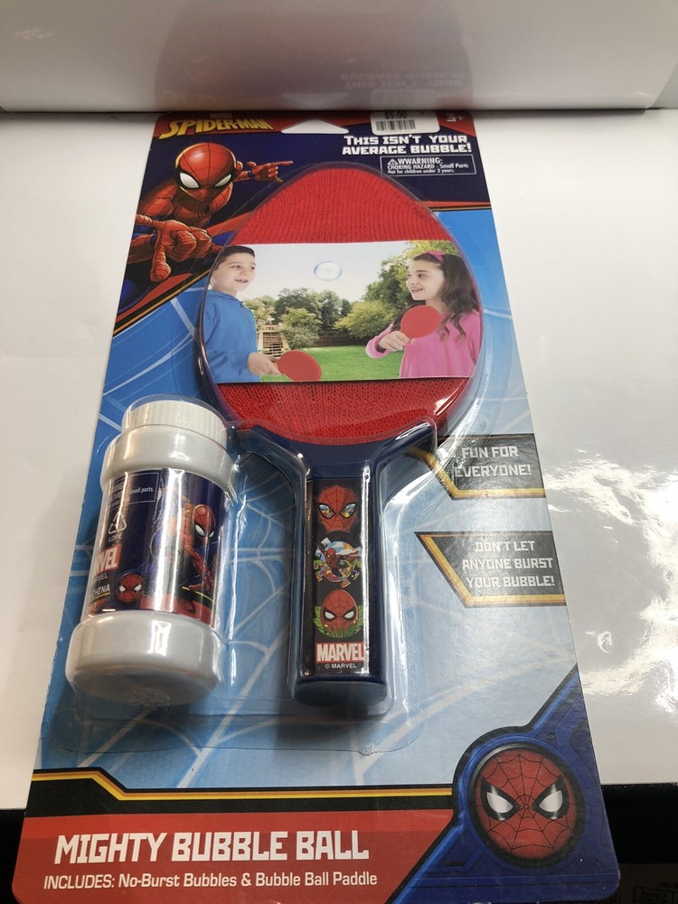 Marvel Spider-Man Mighty Bubble Ball, Paddle and Bubble Solution FREE-SHIPPING