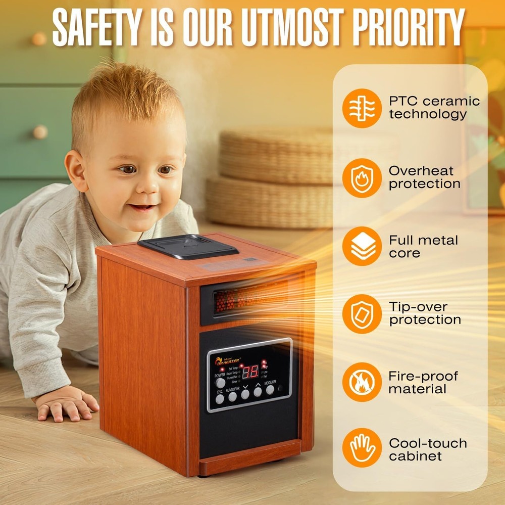 1500W, Space Heater with Humidifier, Oscillation Fan & Remote Control