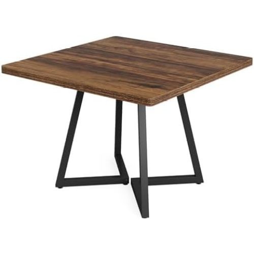 Dining table A brown industrial kitchen table with a black metal frame