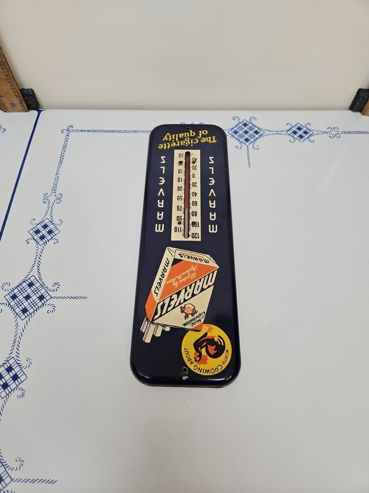 MARVELS Mild CIGARETTES WORTH CROWING ABOUT 1940s Working THERMOMETER Clean