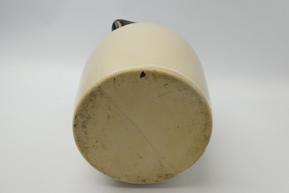 Brown Off-White Tan Single Handle Medium Size Stoneware Water Pitcher Jar